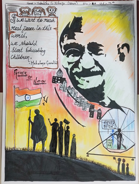 Happy birthday gandhi ji mahatma gandhi and lal bahadur shastri jayanti  wishes poster drawing poster making - Happy Gandhi Jayanti Poster: गांधी  बापू और शास्त्री जी की जयंती पर बनाएं खास पोस्टर,